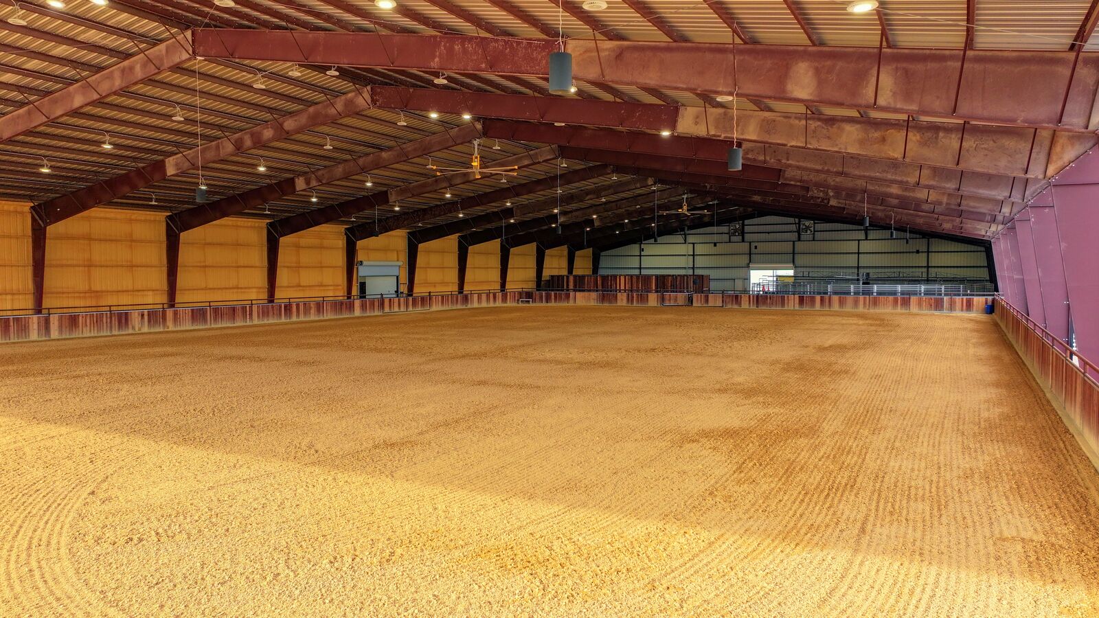 Inside the covered arena in evening light